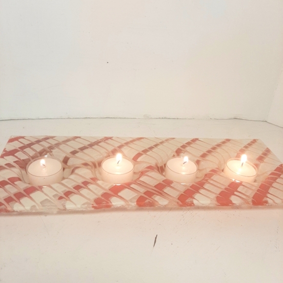 Fused glass Tealight Tangerine and White Candle Holder - Picture 3 of 4
